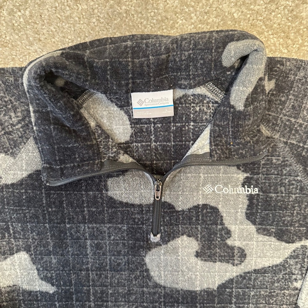 Columbia Kids Quarter Zip Pullover Fleece Camo Gray Black Top‎ - Picture 3 of 5